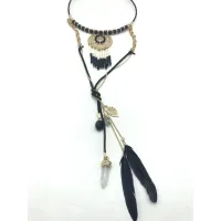 LONG PENDULUM FEATHER FRINGED NECKLACE