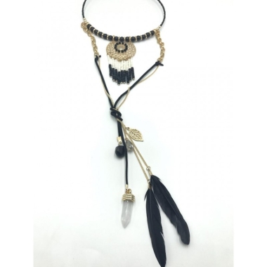 LONG PENDULUM FEATHER FRINGED NECKLACEphoto1